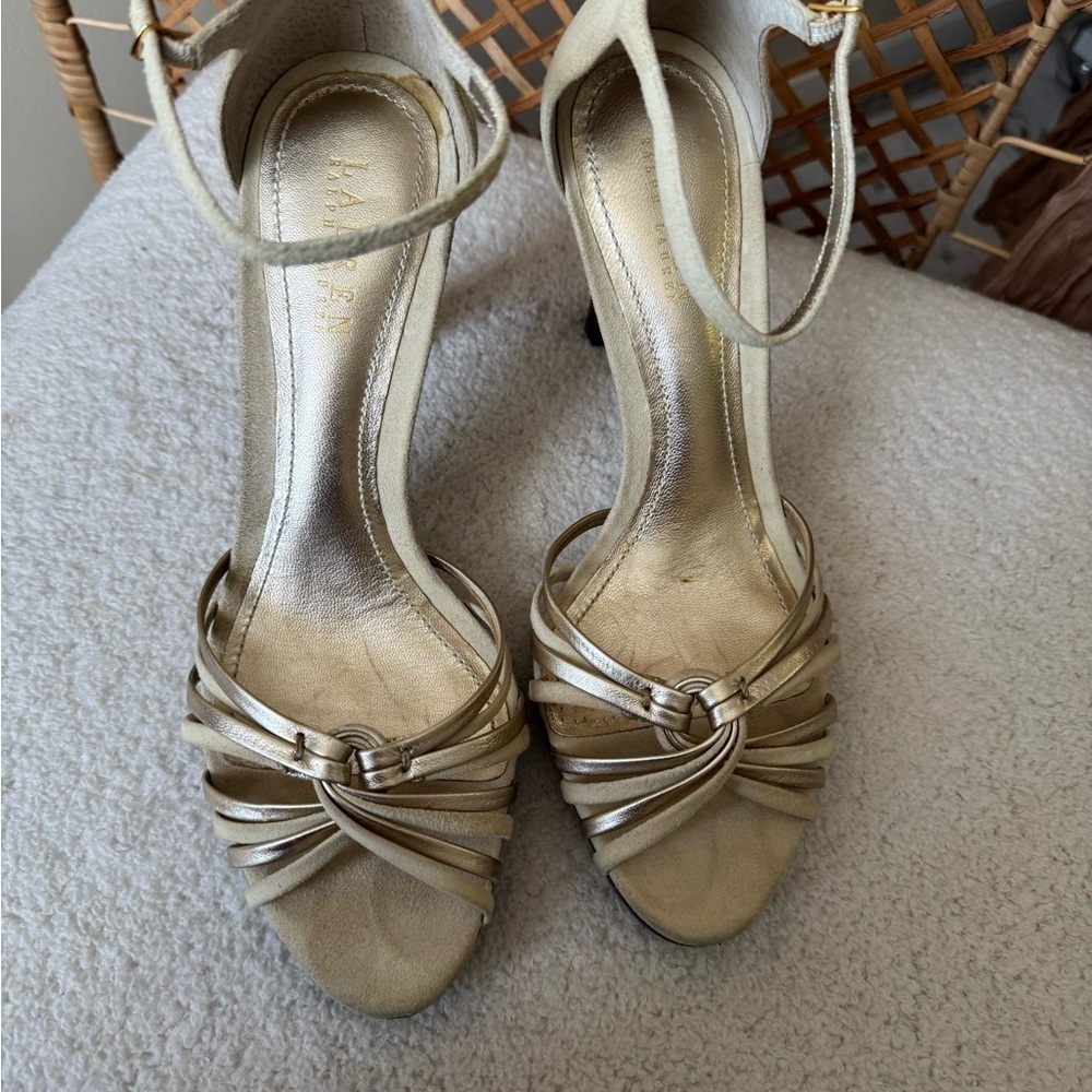 Ralph Lauren Gold and Cream Heels - Picture 12 of 15